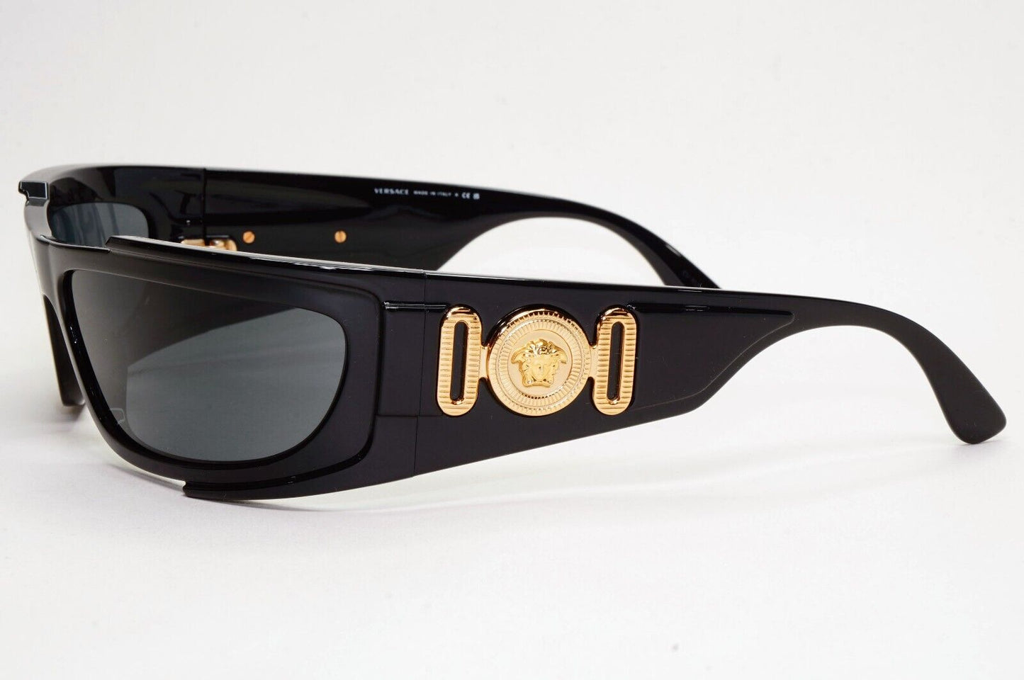 Versace Sunglasses Black Gold Medusa Glossy Wrap MOD VE 4446 5360/87