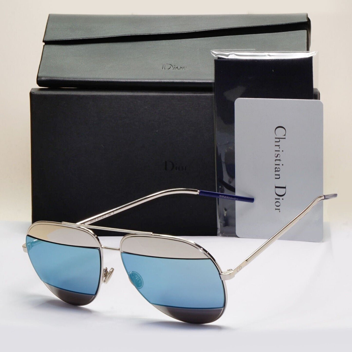 Dior Sunglasses Blue Silver Palladium Metal Pilot Unisex Split 1 0103J 311024