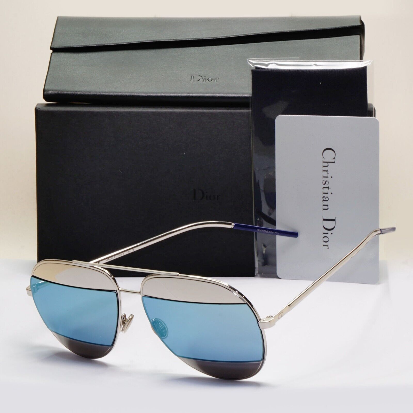 Dior Sunglasses Blue Silver Palladium Metal Pilot Unisex Split 1 0103J 311024