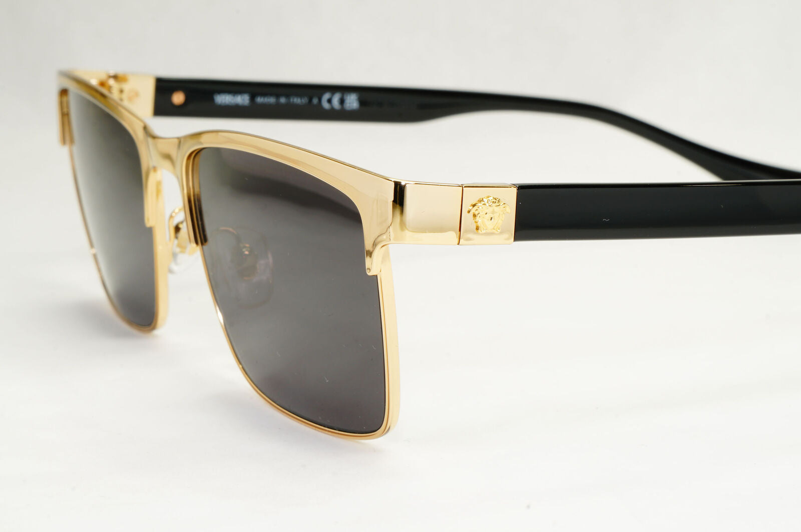 Versace Sunglasses Black Gold Square Metal Glossy MOD VE 1285 1002 56mm [B]