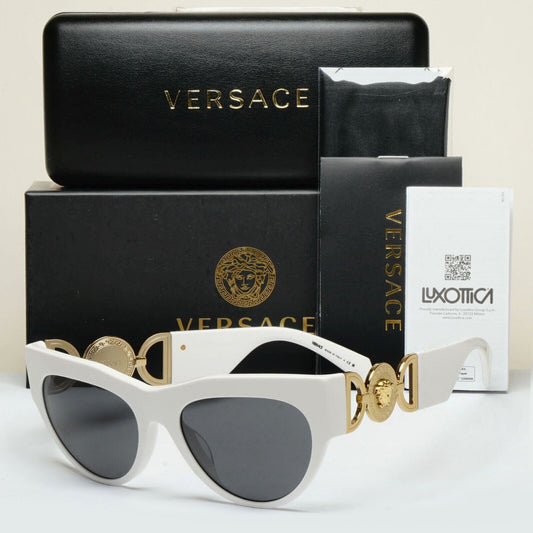 Versace Sunglasses White Gold Medusa Grey Square MOD VE 4440-U 314/87 56mm