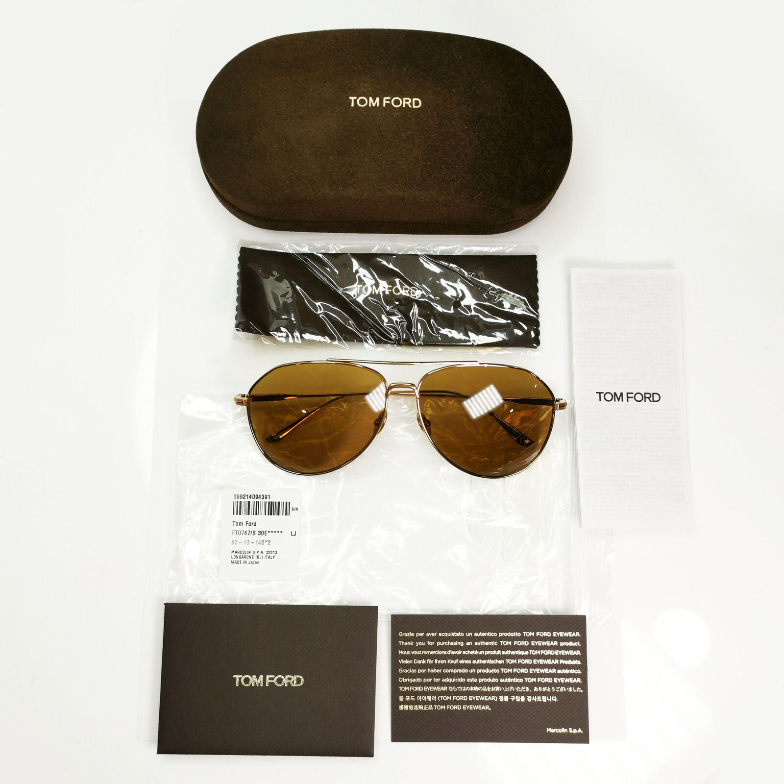 Tom Ford Titanium Japan Sunglasses Gold Brown Pilot Cyrus TF 747 30F FT0747
