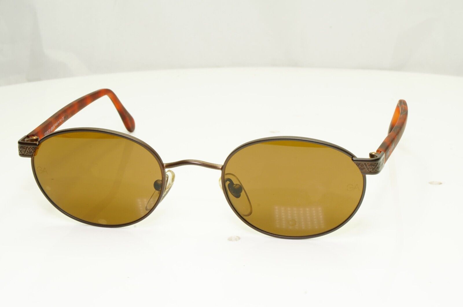 Giorgio Armani 1997 Vintage Sunglasses Oval Metal Brown Tortoise 633 883 49mm