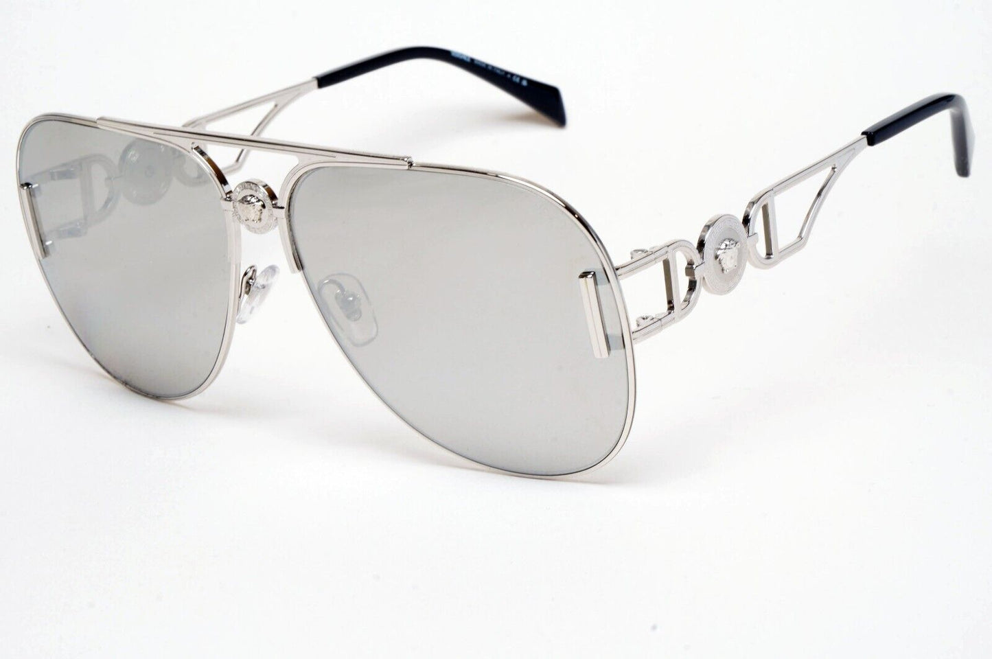 Versace Sunglasses Oversized Pilot Silver Medusa Mirror MOD VE 2255 1000/6G