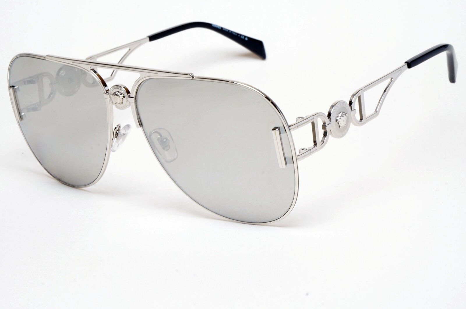 Versace Sunglasses Oversized Pilot Silver Medusa Mirror MOD VE 2255 1000/6G