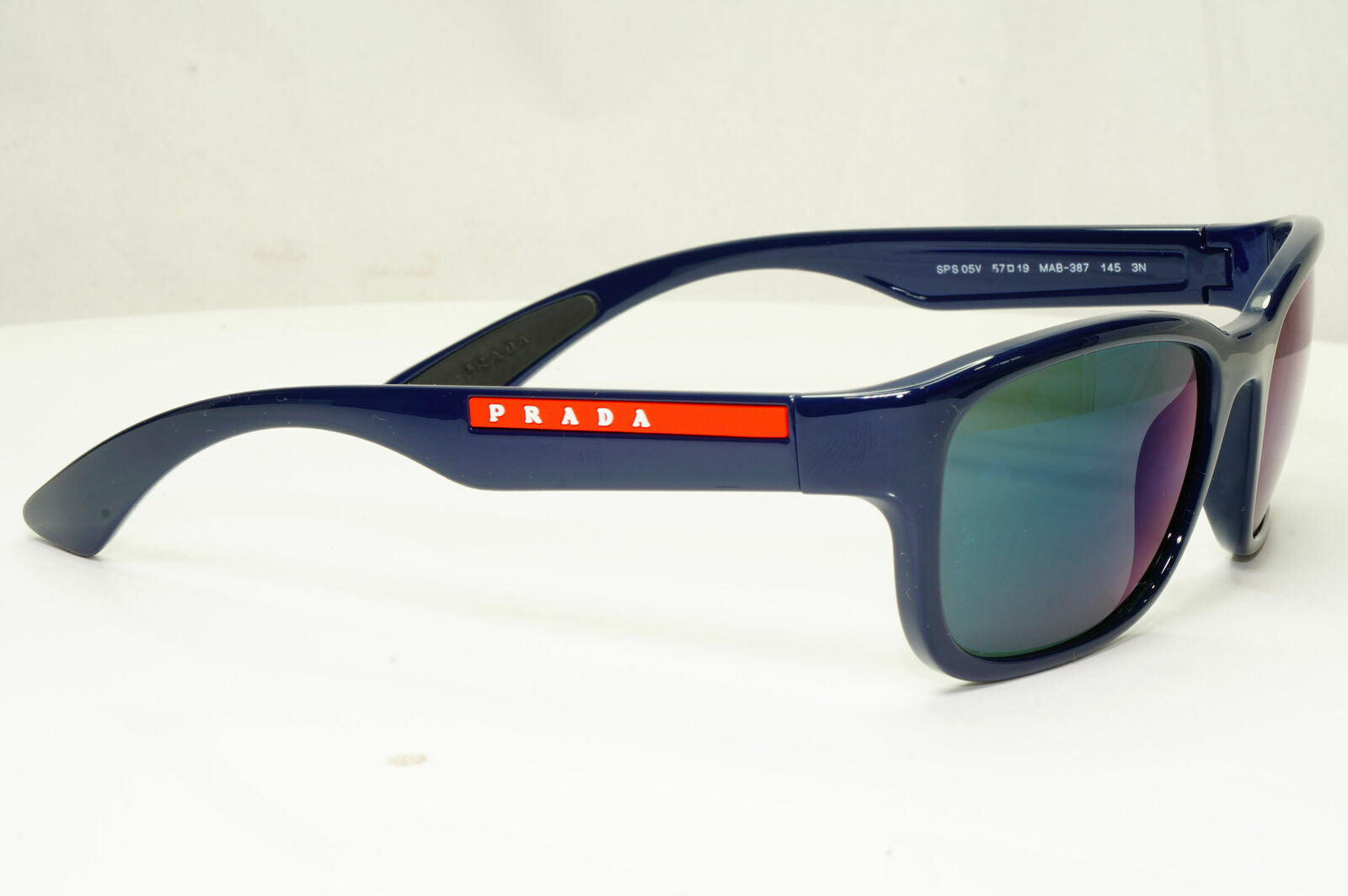 Prada Sunglasses Blue Mens Designer Square SPS 05V MAB-387 Red Stripe Sport