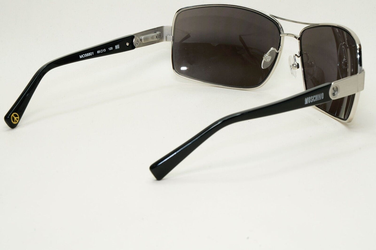 Moschino Sunglasses 2005 Vintage Silver Matte Black Wrap Square MO568 01 101124
