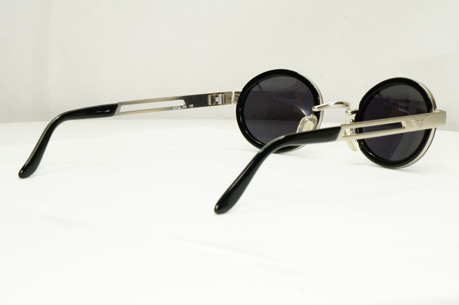 Emporio Armani Sunglasses 1997 Vintage Black Silver Oval Eagle 057-S 986