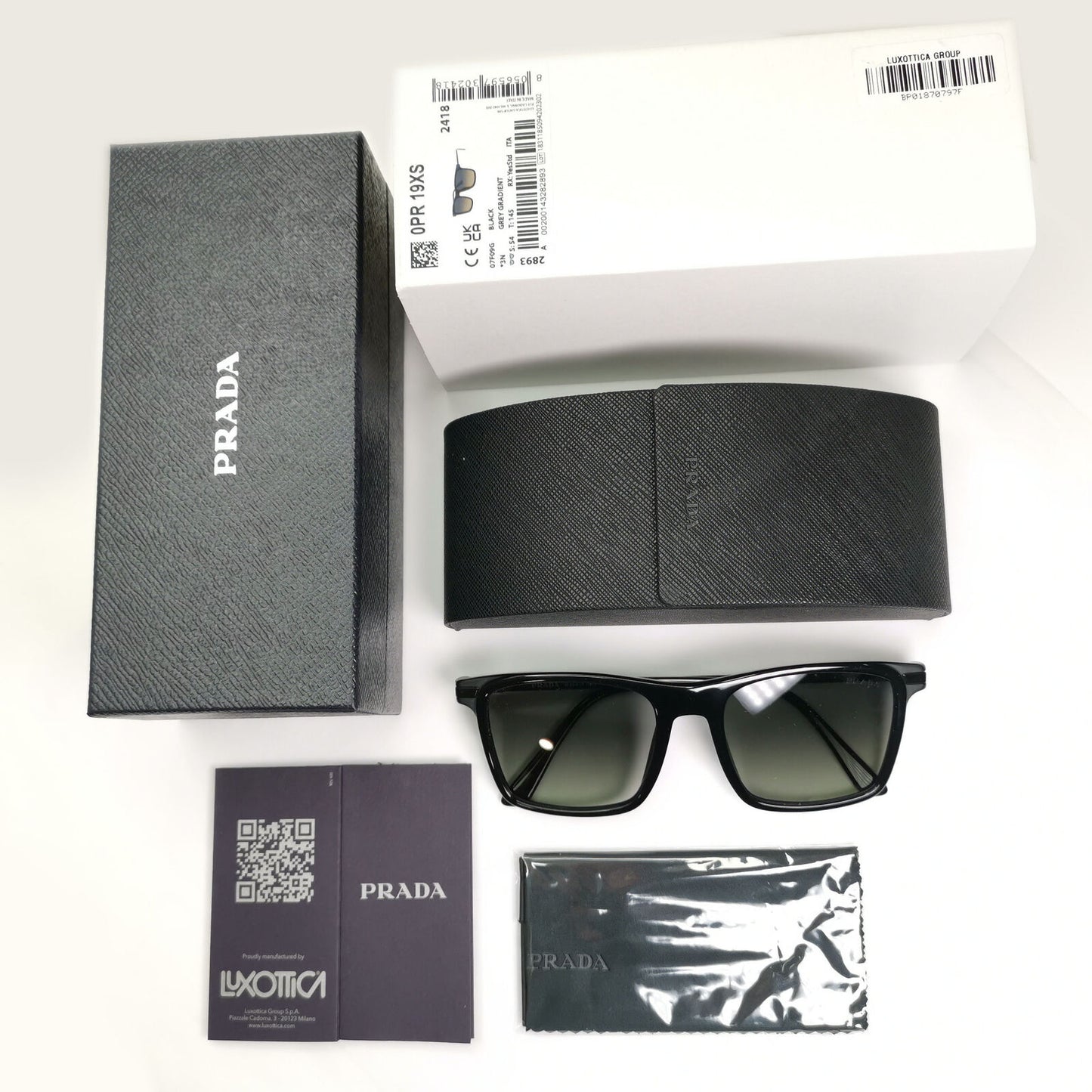 Prada Sunglasses Glass Lens Black Grey Gradient Square PR19XS SPR 19X 07F-09G