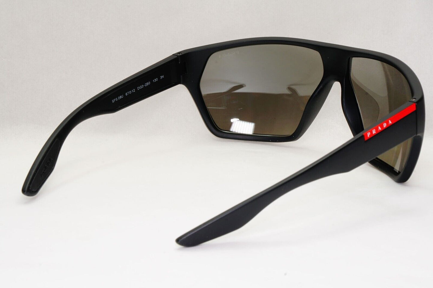 Prada Sunglasses Black Silver Mirror Rubber Wrap PS08US SPS 08U DG0-2B0