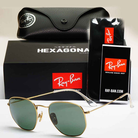 Ray-Ban Sunglasses Hexagonal Titanium Polarised Gold Green RB 8148 9216/58 54mm