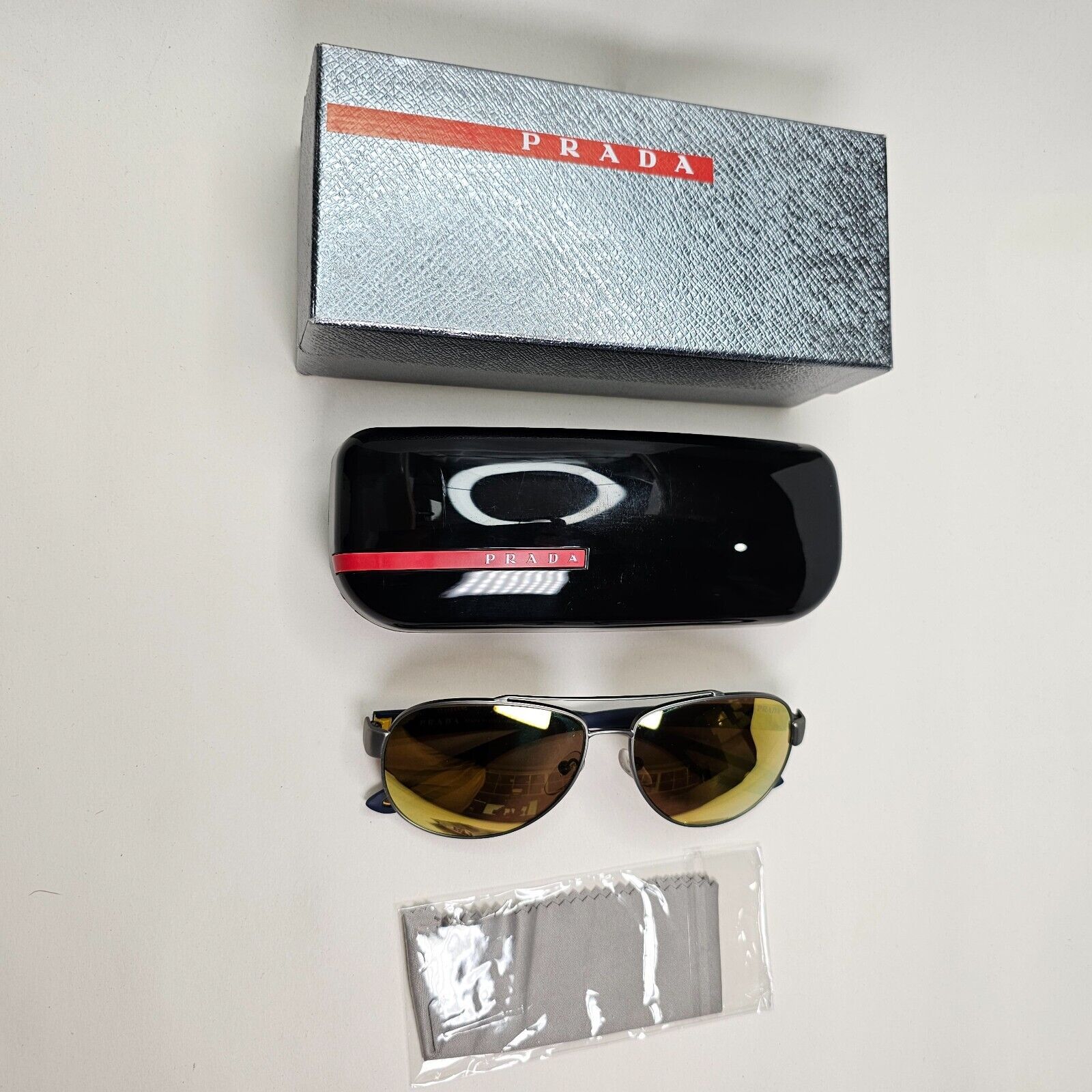 Prada Sunglasses Gold Mirror Pilot Dark Blue PS55QS SPS 55Q DG1-5N0 59mm 260724