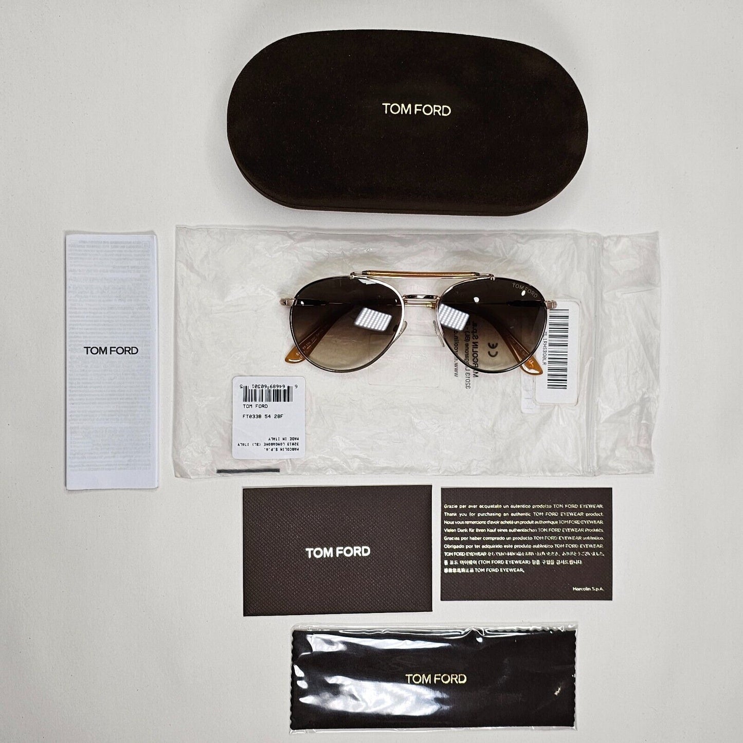 Tom Ford Sunglasses Colin Gold Brown Gradient Small Pilot TF 338 28F FT0338