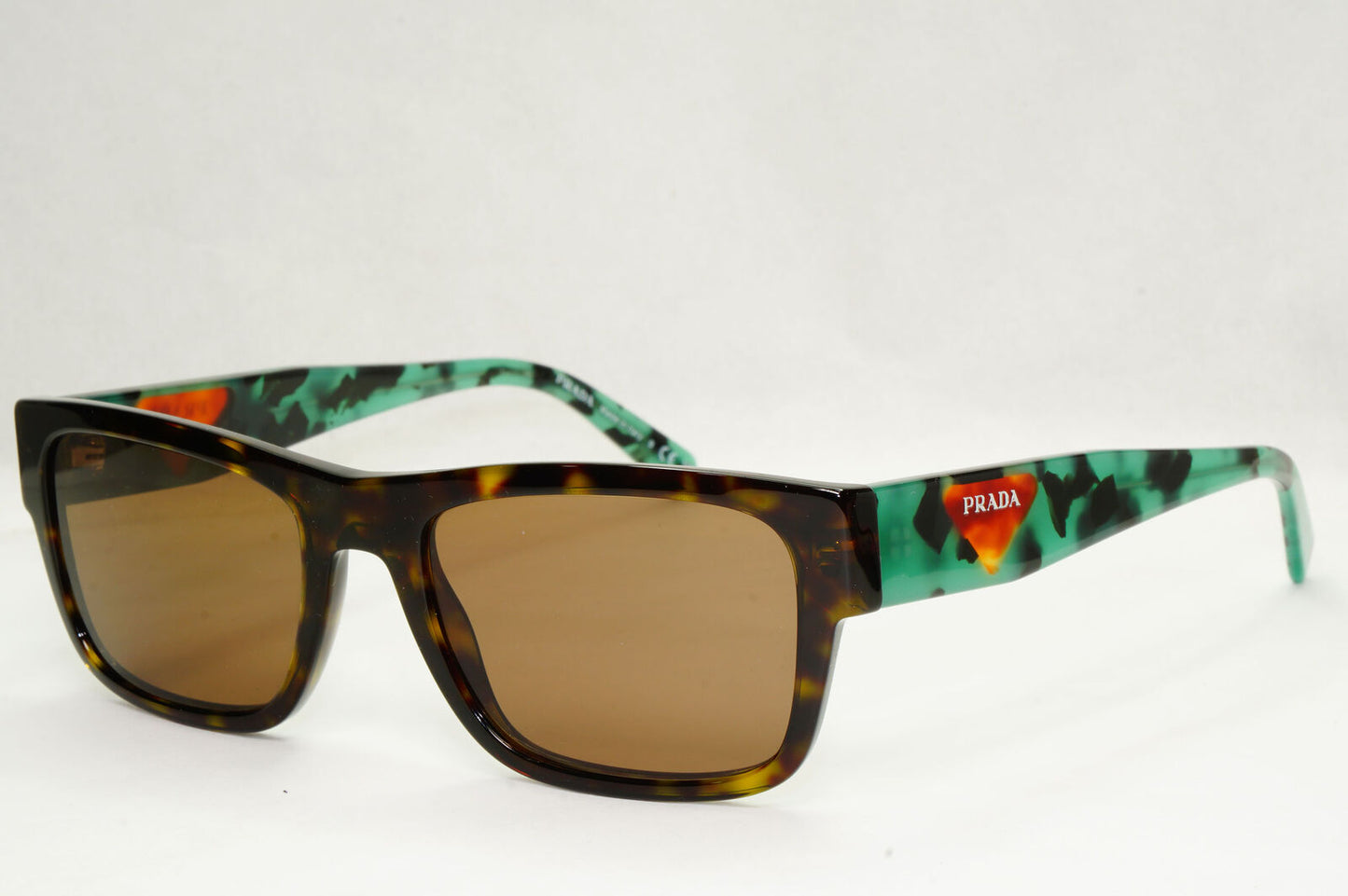 Prada Sunglasses Brown Green Triangle Logo Havana PR15YV VPR 15Y 23B-1O1 54mm