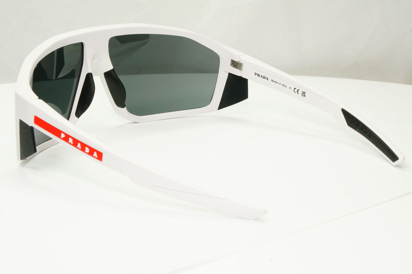 Prada White Black Sunglasses Wrap Red Stripe Mens Rossa PS08WS SPS 08W AAI-06F