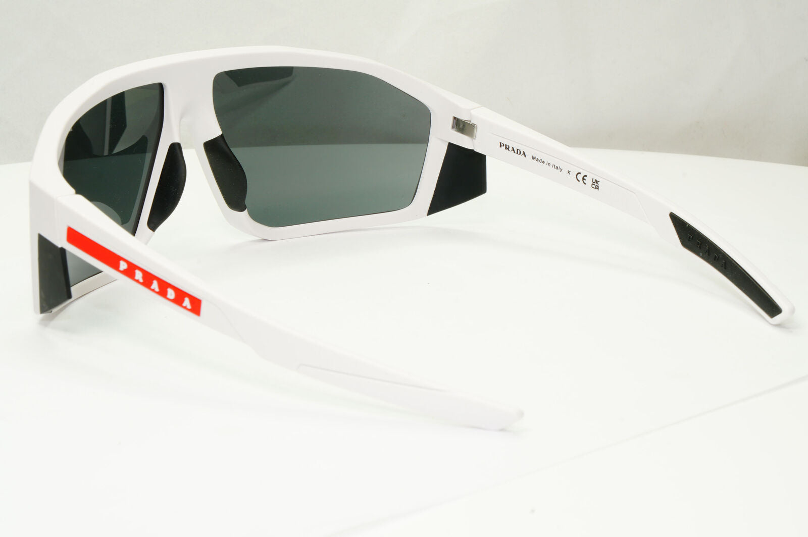 Prada White Black Sunglasses Wrap Red Stripe Mens Rossa PS08WS SPS 08W AAI-06F