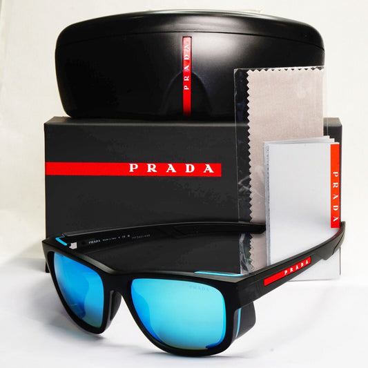 Prada Sunglasses Blue Mirror Grey Rubber Side Shields PS07WS SPS 07W 13C-08R