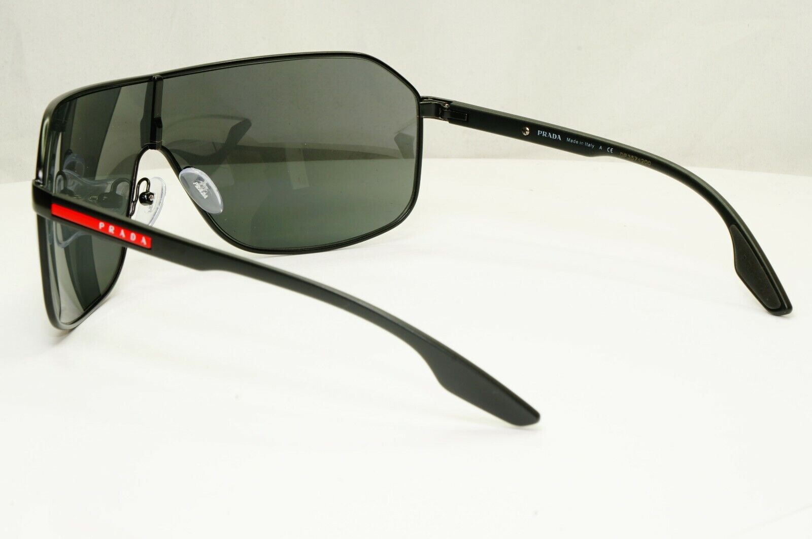 Prada Sunglasses Black Shield Visor Wrap Sport PS53VS SPS 53V 1BO-5S0 Red Stripe