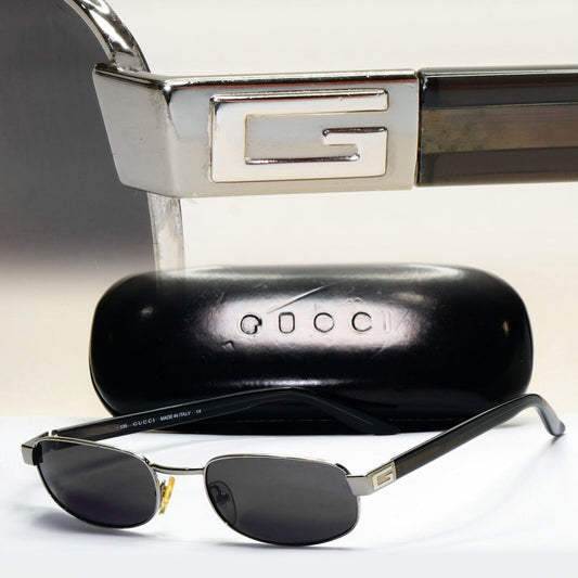 Gucci Sunglasses 1996 Vintage Black Silver Metal Rectangle GG 1639/S E4W 081124