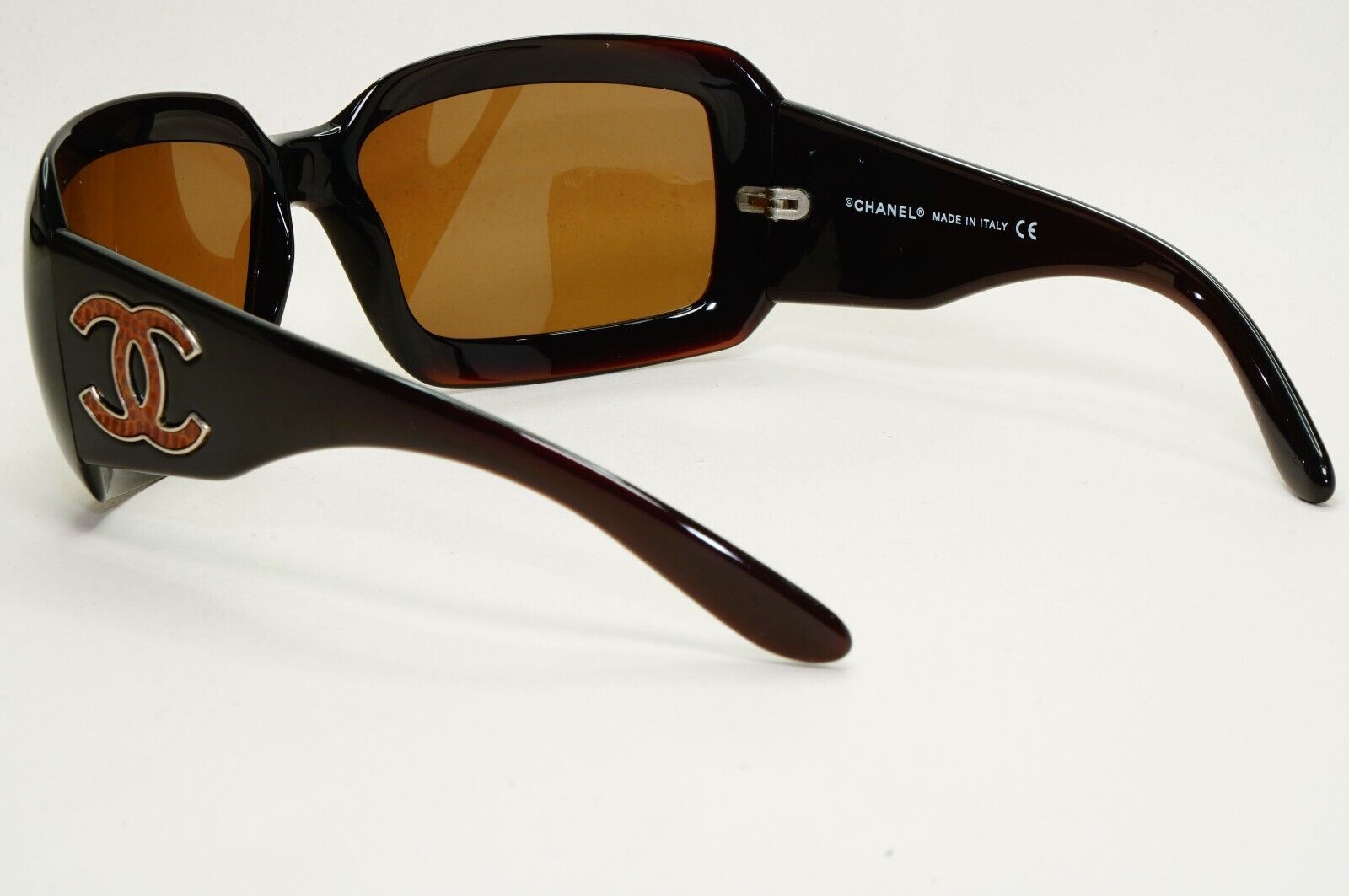 Chanel Sunglasses 2007 Vintage Brown Leather Large Logo 6022-Q-M c.538/13 301024