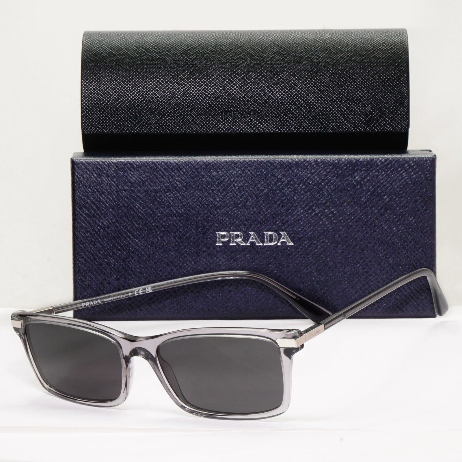 Prada Sunglasses Black Grey Transparent Crystal PR03YV VPR 03Y 08U-1O1 56mm