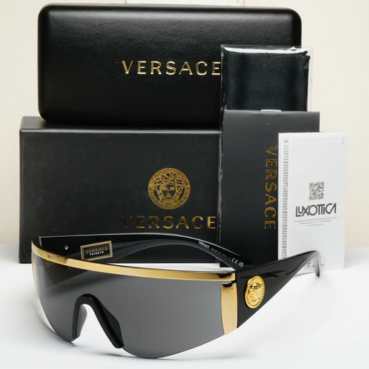 Versace Sunglasses Gold Medusa Shield Visor Black 1996 Tribute MOD 2197 1000/87