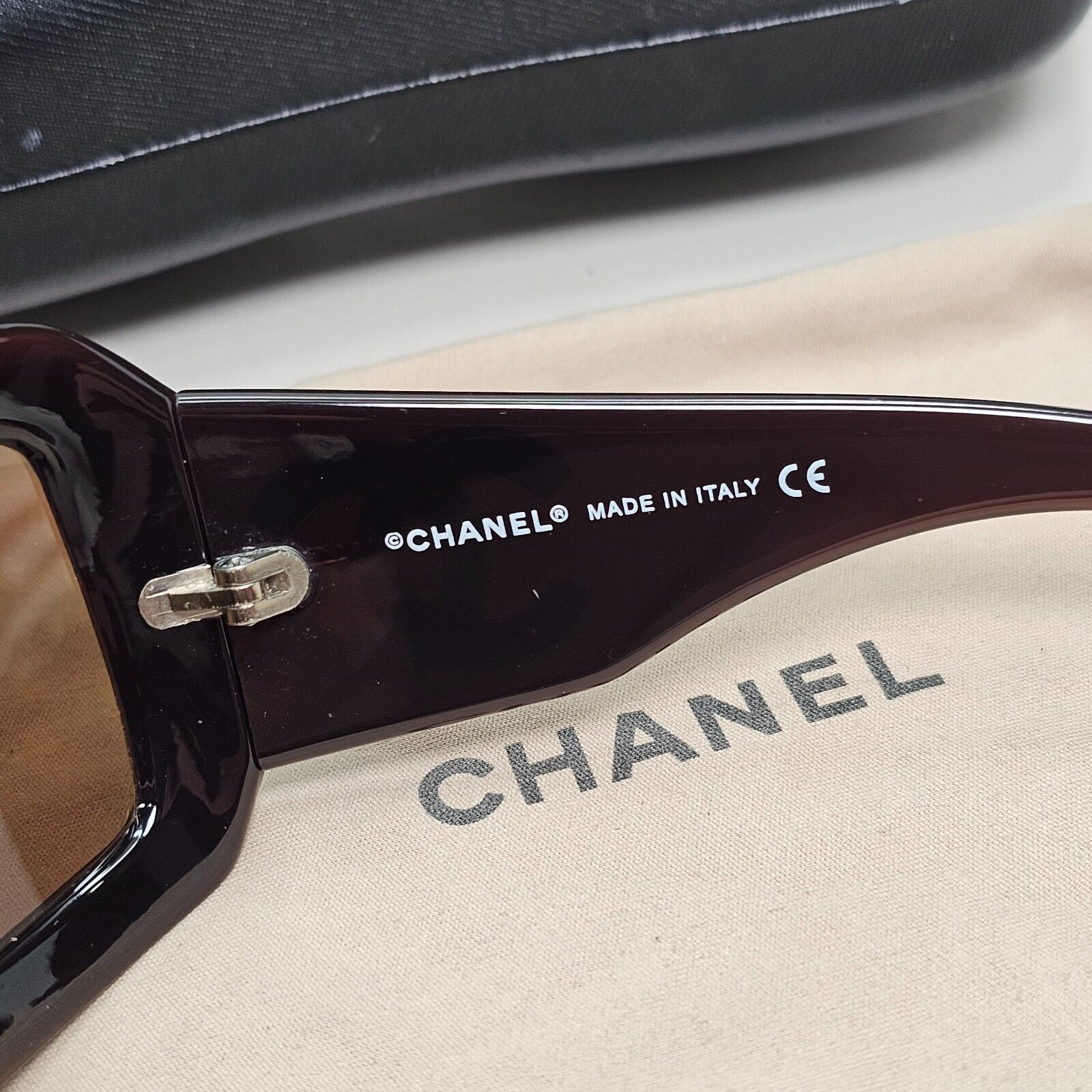 Chanel Sunglasses 2007 Vintage Brown Leather Large Logo 6022-Q-M c.538/13 301024