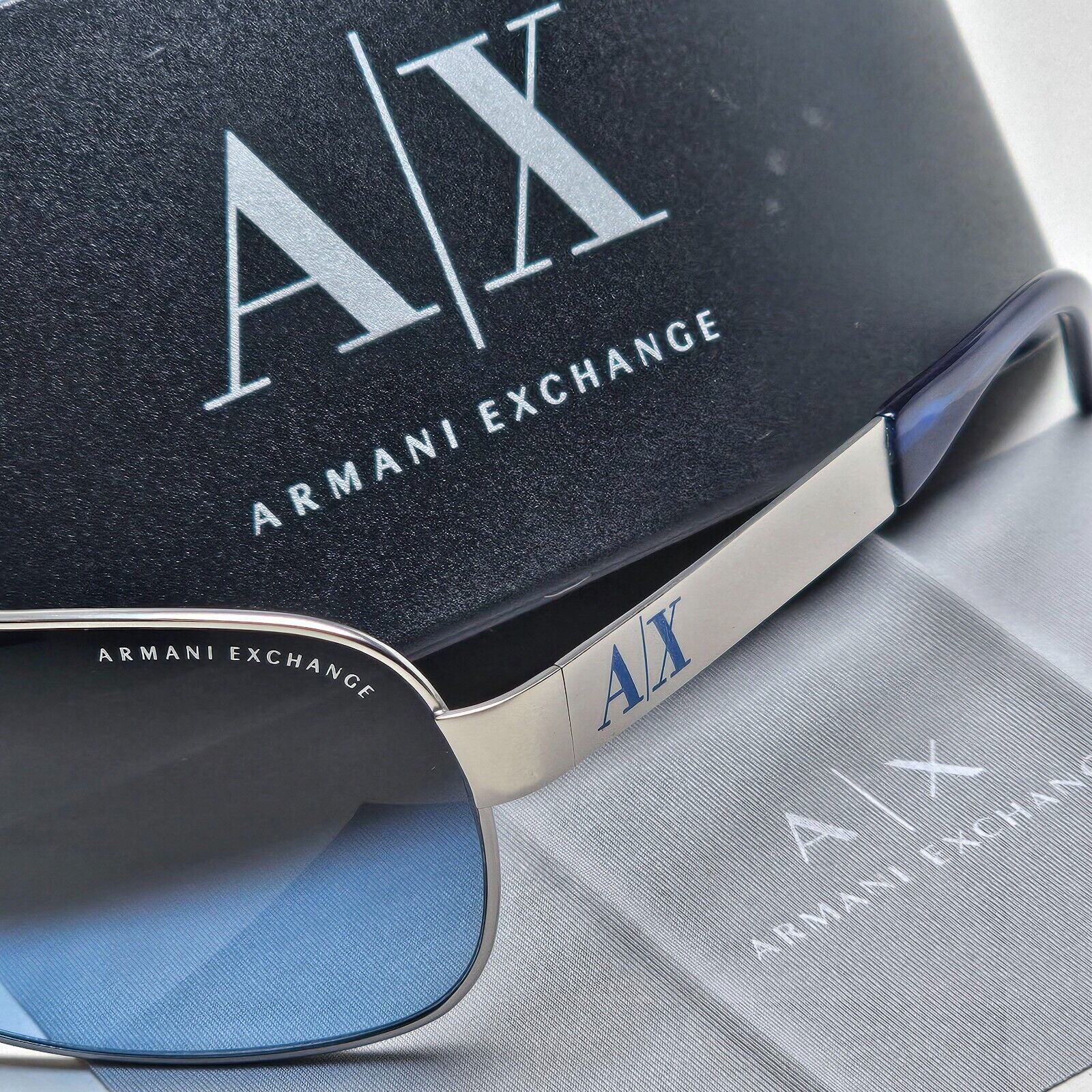 Armani Exchange Sunglasses 2015 Silver Blue Shield AX 2008 6020/4L [a] 221124
