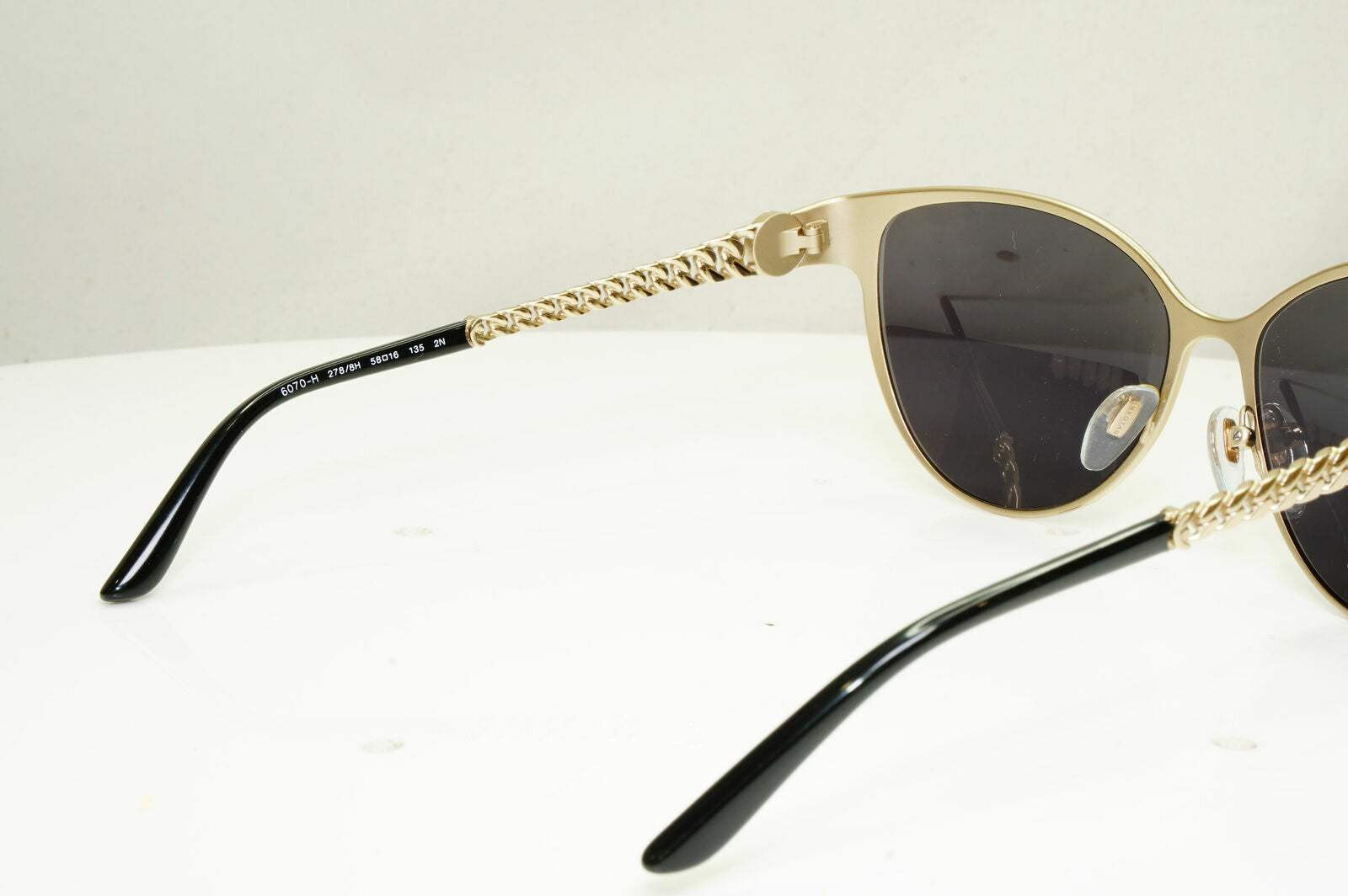 Bvlgari Sunglasses Pearl Gold Chain Black Metal Square Women 6070-H 278/8H 30617