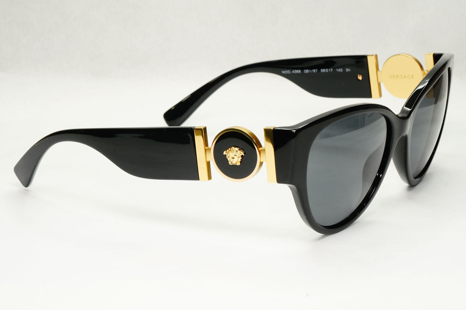 Versace Sunglasses Black Gold Medusa Full Rim Cat Eye Womens MOD VE 4368 GB1/87