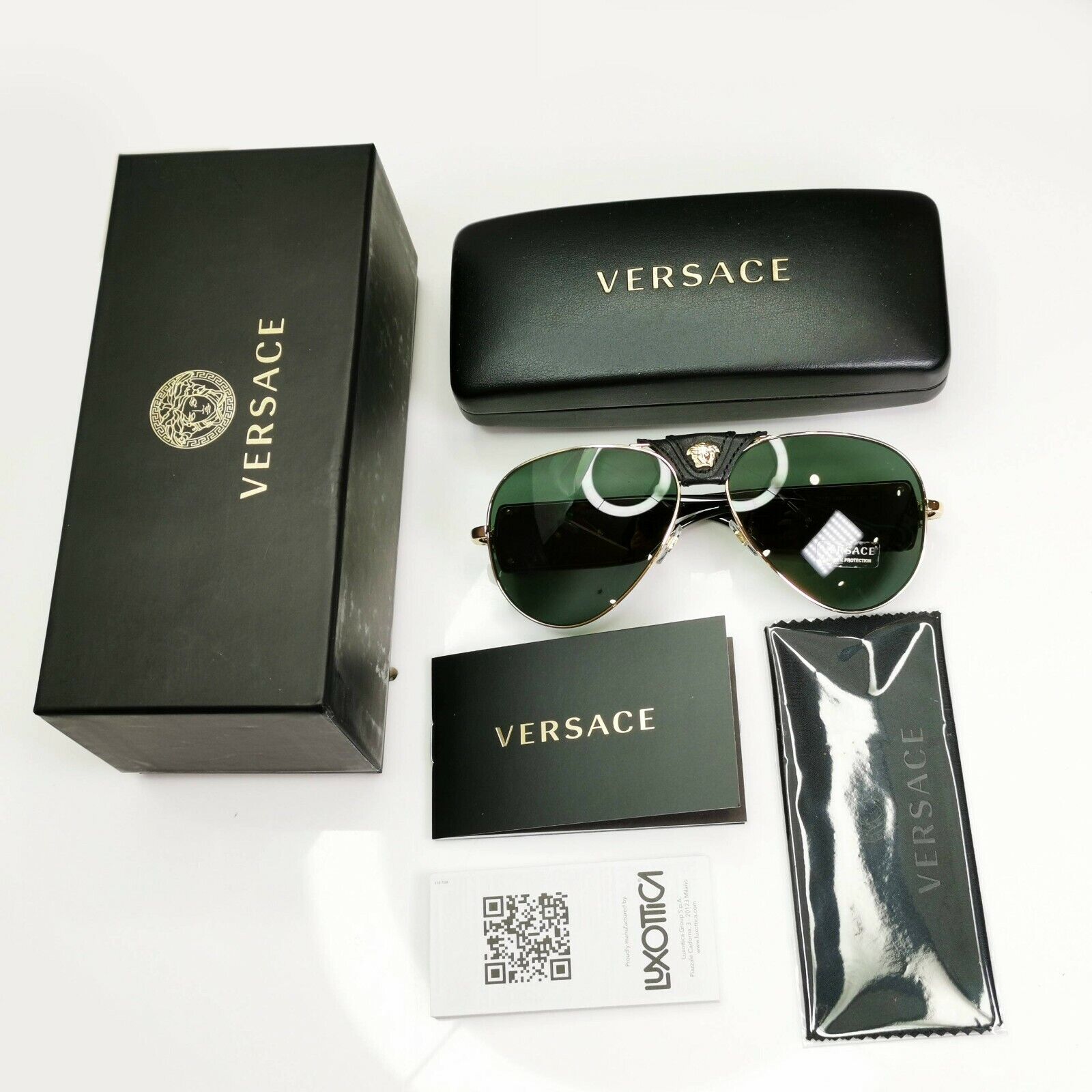 Versace Gold Medusa Ornate Brown Green Sunglasses Pilot Tortoise 2150-Q 1002/71