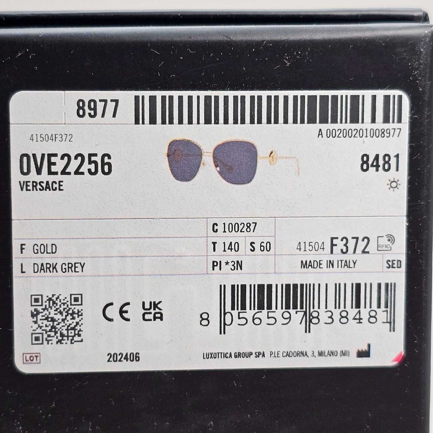 Versace Sunglasses Gold Medusa Metal Black Square Large MOD VE 2256 1002/87 60mm