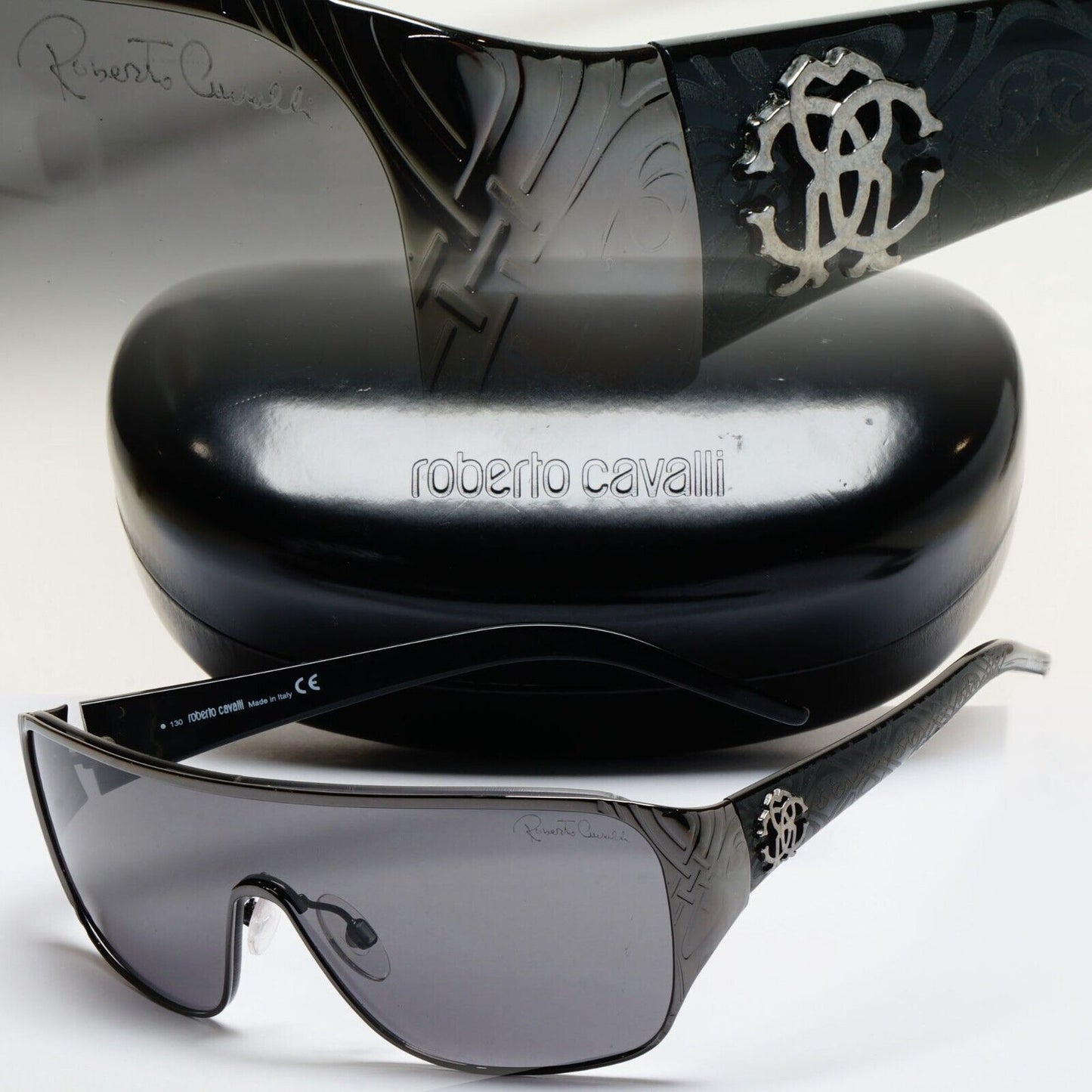 Roberto Cavalli Sunglasses 2006 Vintage Black Grey Shield Icario 394S 731 211124