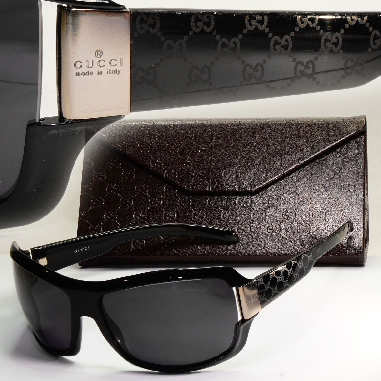 Gucci Sunglasses 2005 Monogram Black Oversized Wrap GG 1546/S BKKR7 180224