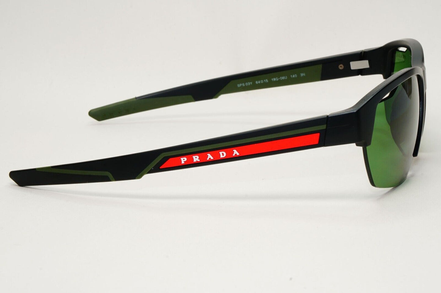Prada Sunglasses Black Matte Wrap Red Stripe Green Tuning PS03YS SPS 03Y 18G-06U
