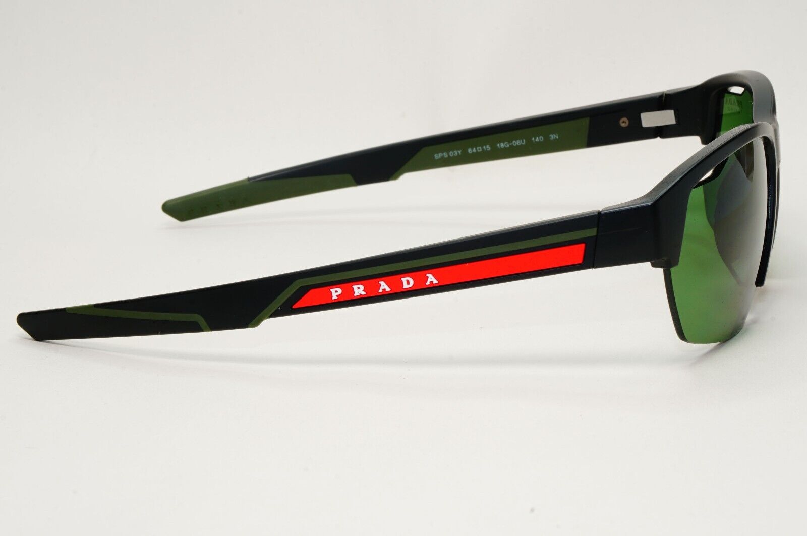 Prada Sunglasses Black Matte Wrap Red Stripe Green Tuning PS03YS SPS 03Y 18G-06U