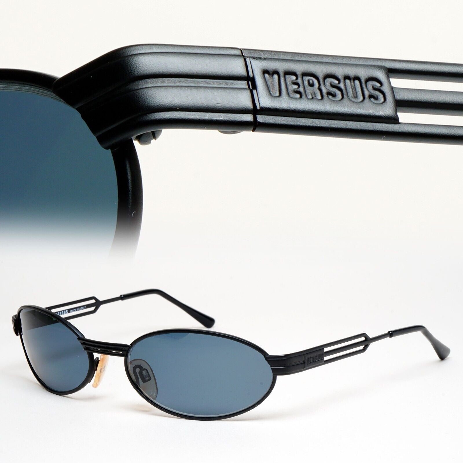 Versus Sunglasses 1996 by Gianni Versace Vintage Black Oval Wrap MOD F34 COL 028