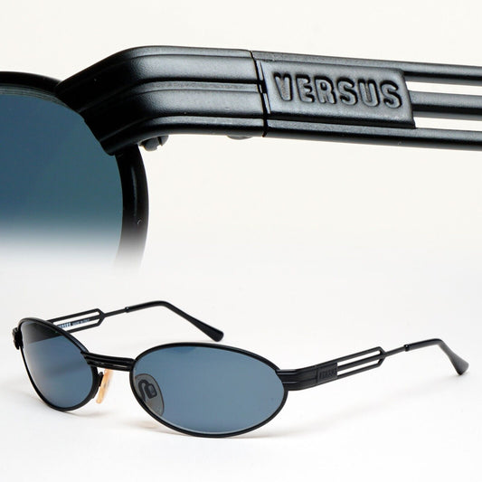 Versus Sunglasses 1996 by Gianni Versace Vintage Black Oval Wrap MOD F34 COL 028