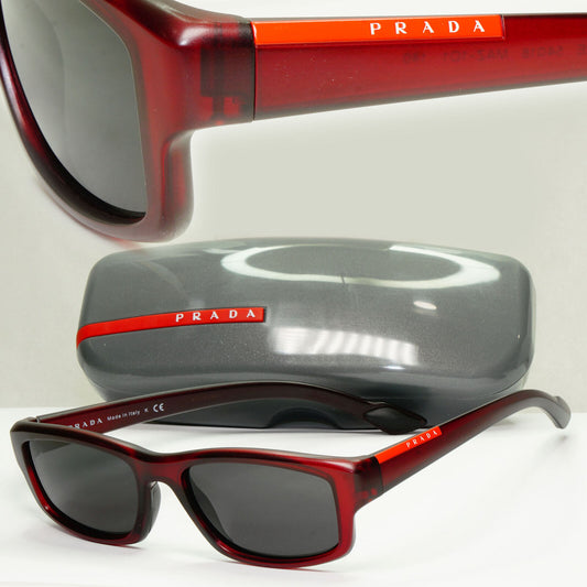 Prada Sunglasses Red Burgundy Black Square Rectangle PS02EV VPS 02E MAZ-1O1 54mm