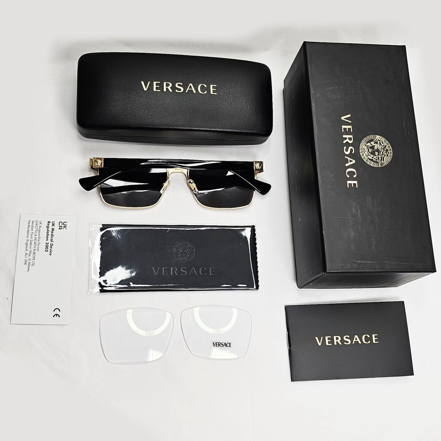Versace Sunglasses Black Gold Square Metal Glossy MOD VE 1285 1002 56mm [B]