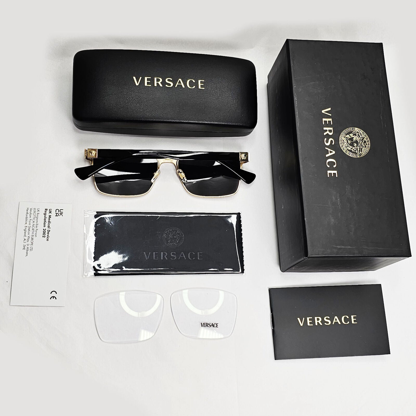 Versace Sunglasses Black Gold Square Metal Glossy MOD VE 1285 1002 56mm [B]