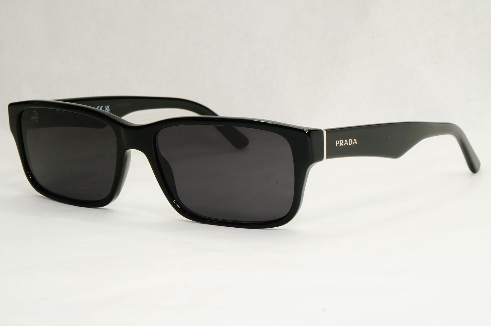 Prada Sunglasses Black Rectangle Glossy Fashion PR16MV VPR 16M 1AB-1O1 55mm