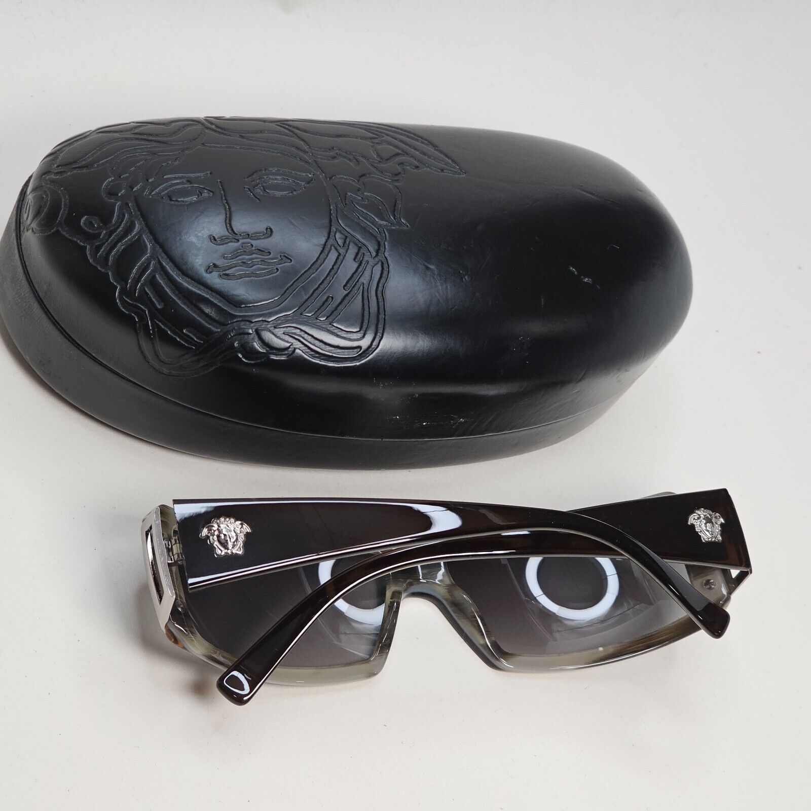 Versace Sunglasses 2004 Vintage Rectangle Wrap Brown Grey MOD 4048 182/11 120824