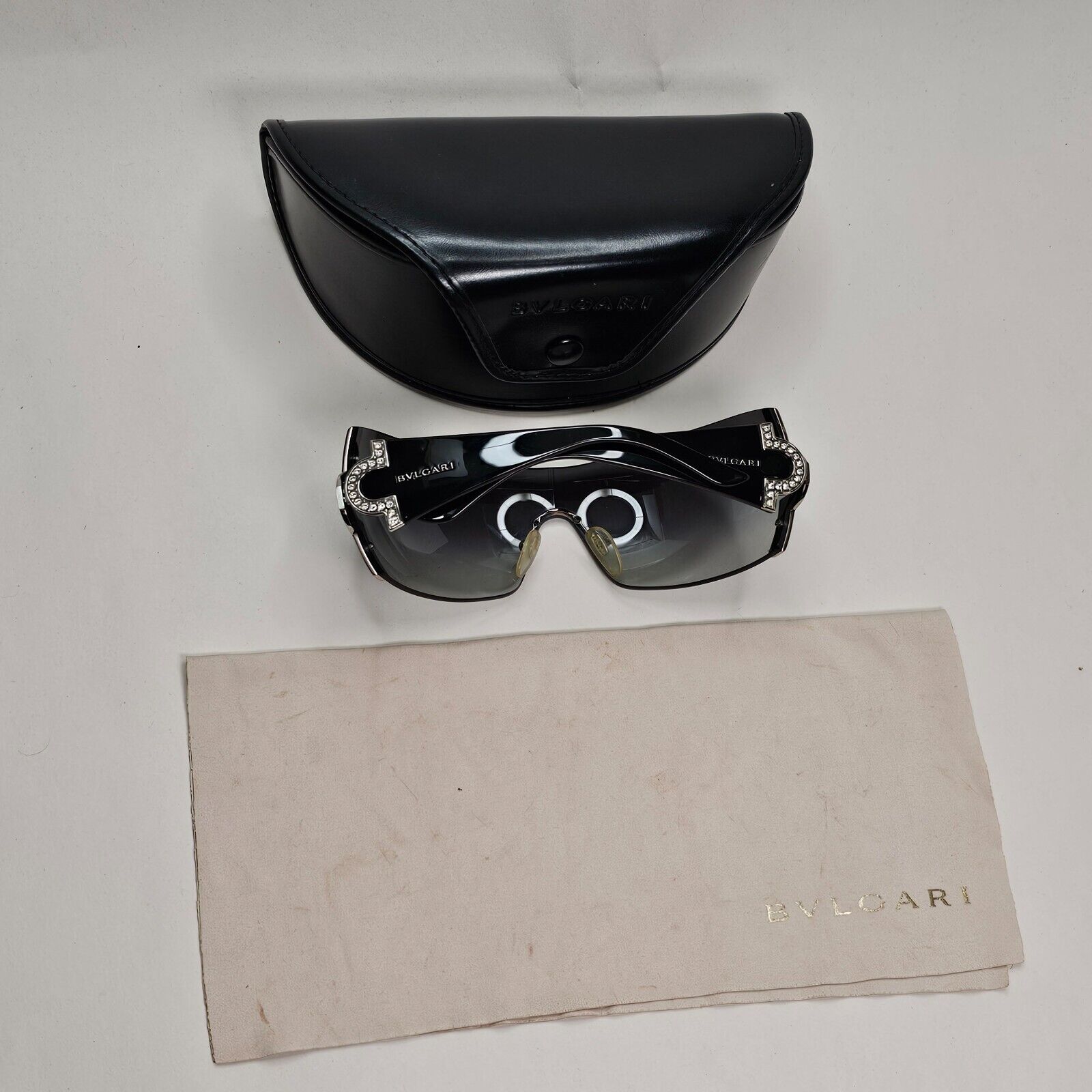 Bvlgari Sunglasses 2008 Vintage Large Shield Black Silver 651-B 939/8G 021124