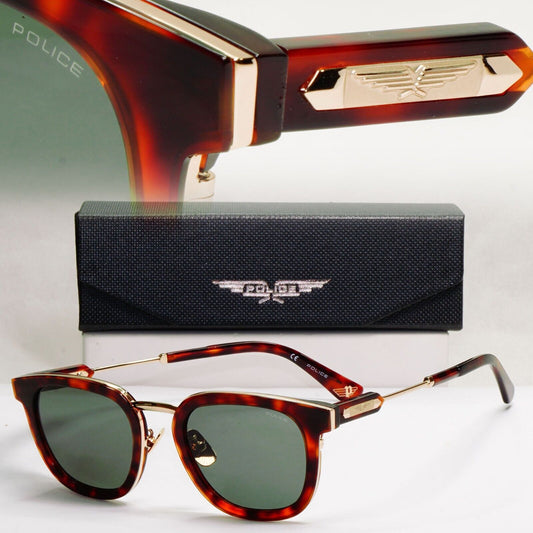 Police Sunglasses Brown Gold Tortoise Green SPL F19 Prince 3 COL 0C10 51mm