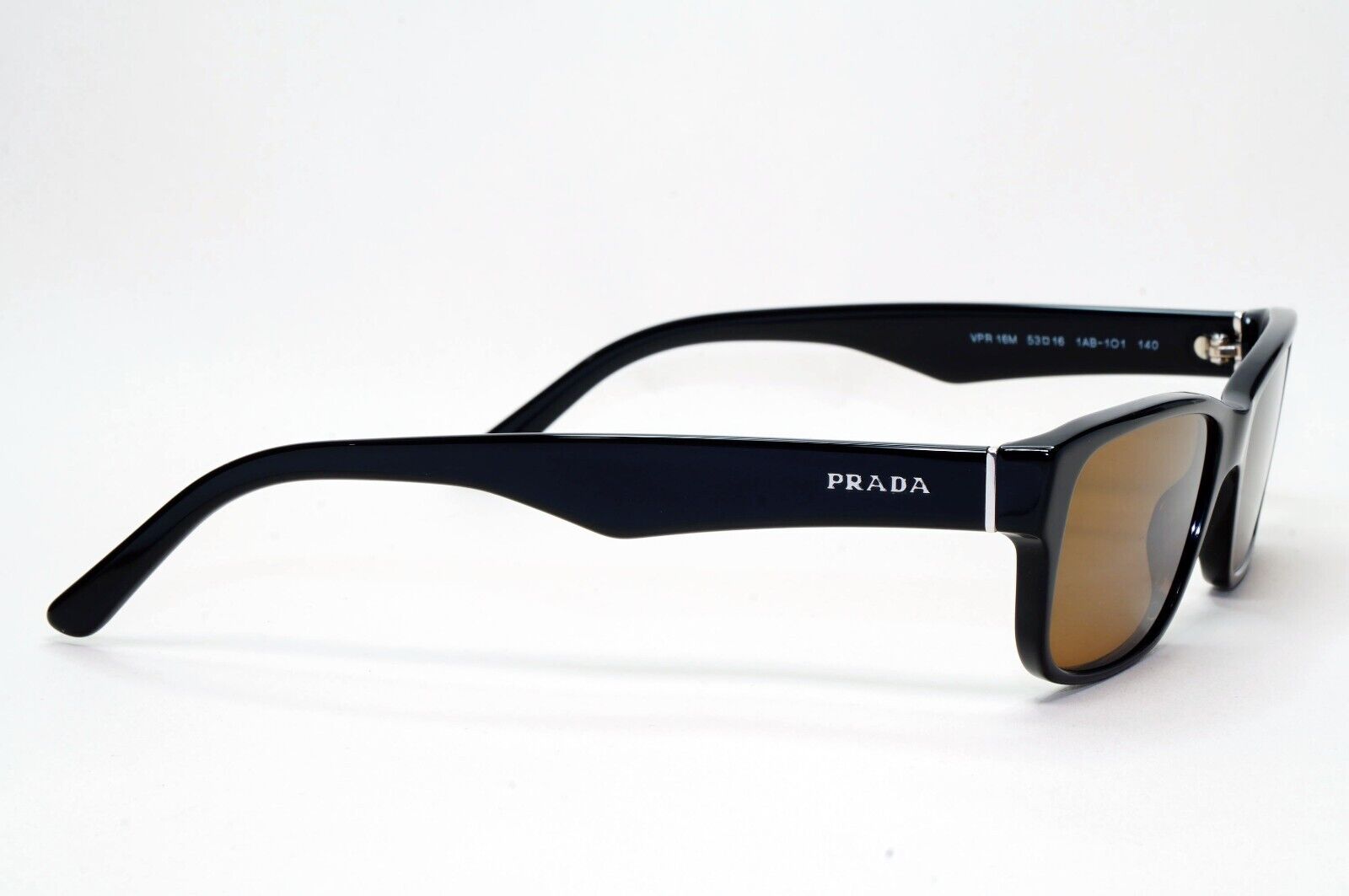 Prada Sunglasses Black Brown Glossy Rectangle Square PR16MV VPR 16M 1AB-1O1 53mm