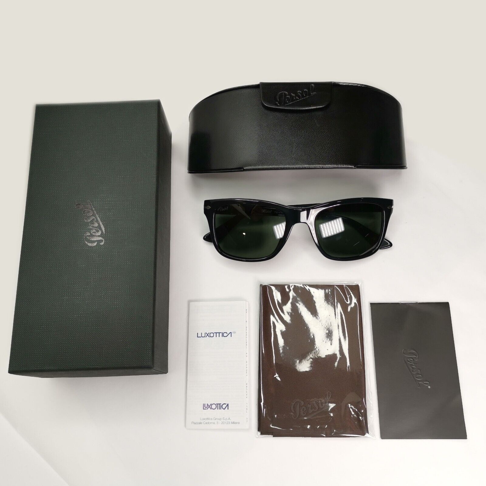 Persol Sunglasses 2015 Black Glossy Square Green Grey 3135-S 95/31 52mm