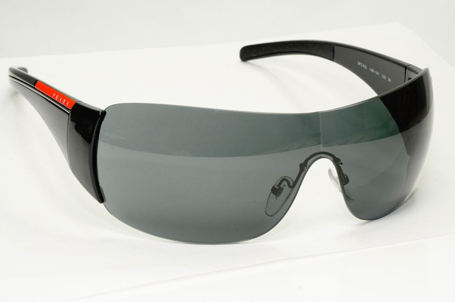 Prada Black Sunglasses Shield Visor Glossy Wrap Sport PS02LS SPS 02L 1AB-1A1