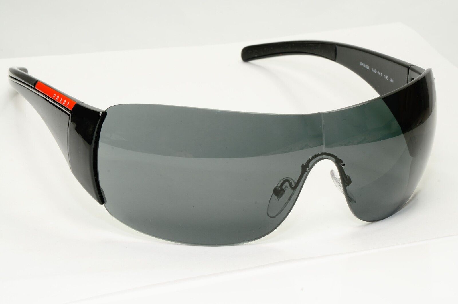 Prada Black Sunglasses Shield Visor Glossy Wrap Sport PS02LS SPS 02L 1AB-1A1