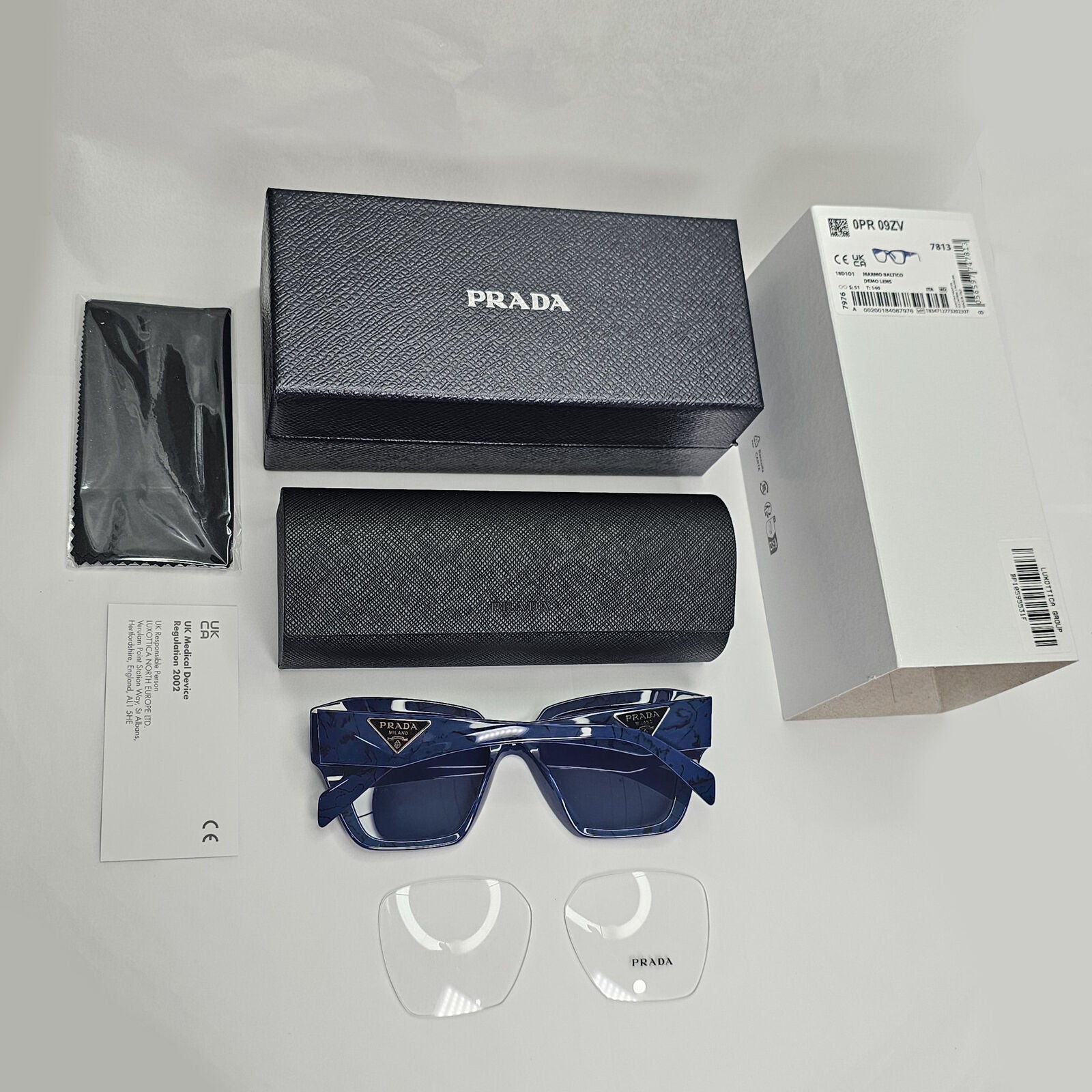 Prada Sunglasses Blue Triangle Symbole Marble Square PR09ZV VPR 09Z 18D-1O1 51mm